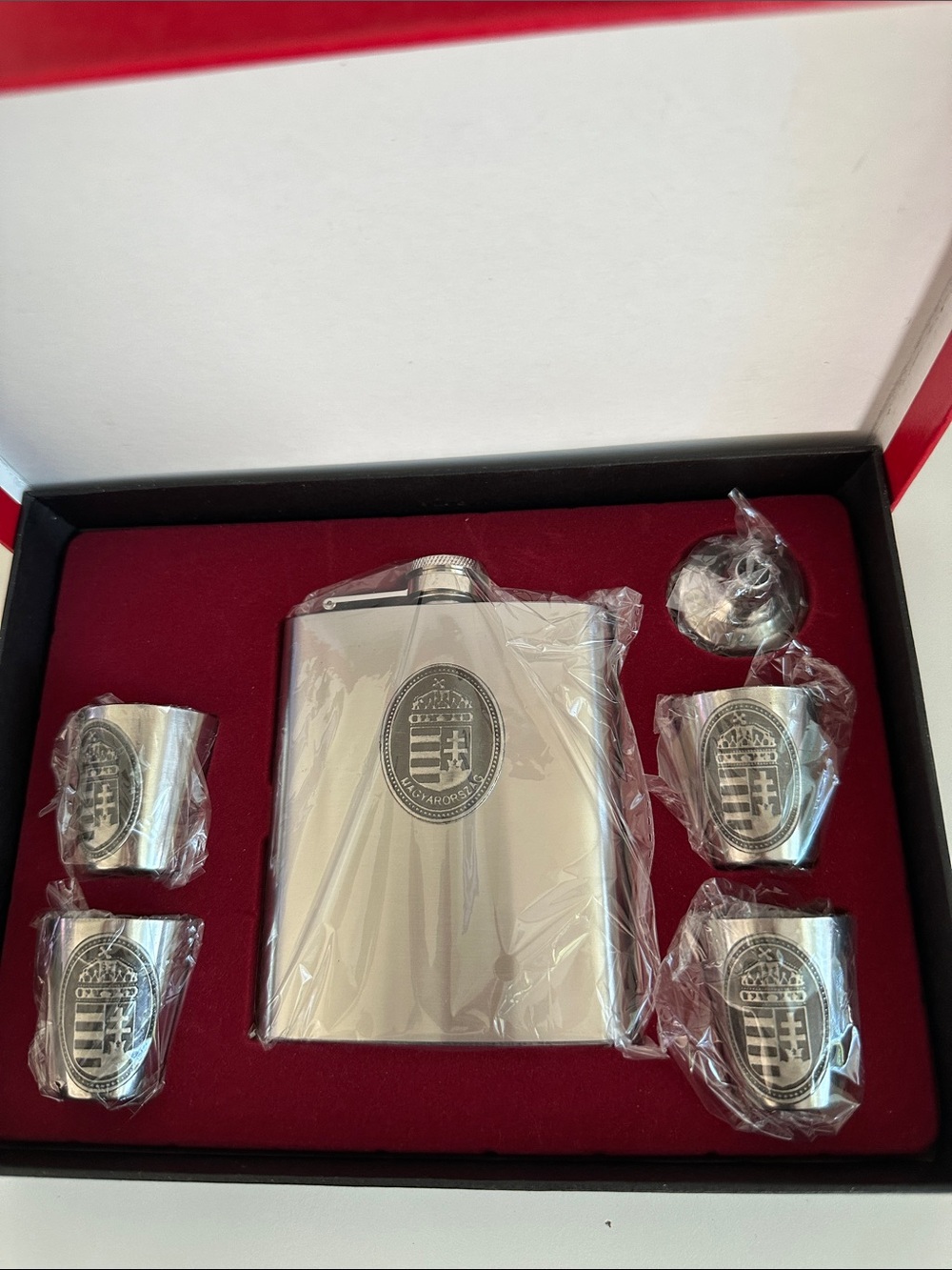 Hungarian Stainless Steel Hip Flask Gift Set - Silver